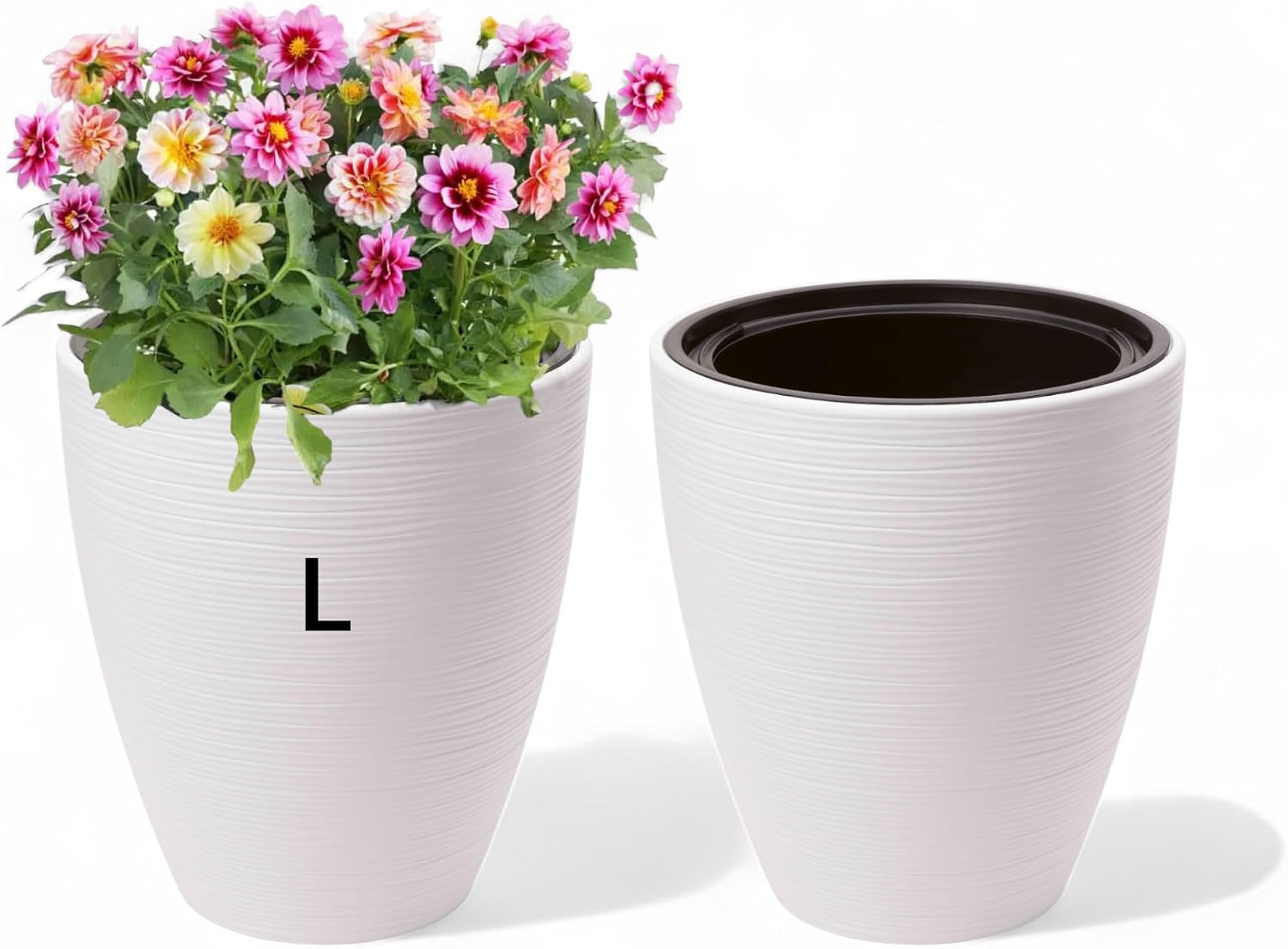 Meltom Flower Pot Large Round Height 42 cm Diameter 39 cm White 3D Wave with Insert Decoration
