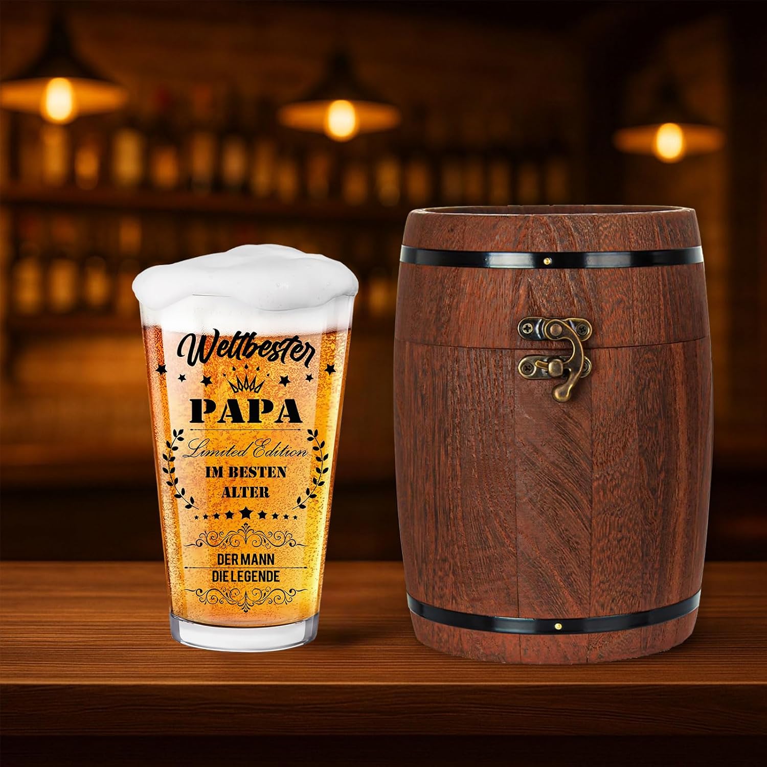 Dad Gifts, Gifts for Men, Personalised Beer Glass with Engraving, Dad Beer Glass in Barrel Box, 470 ml, Gift for Father's Day, Birthday Gift, Funny Gift with Greeting Card – Bild 5