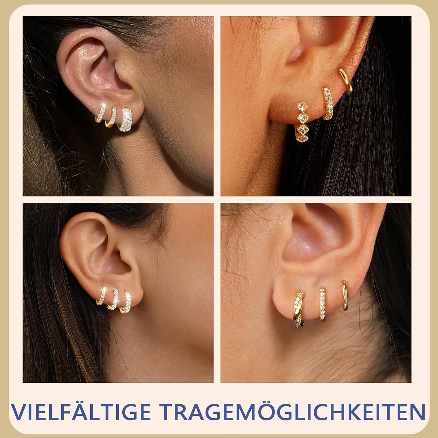 3 Paare Creolen Silber Set 14K Vergoldete Ohrringe für Damen – Bild 2