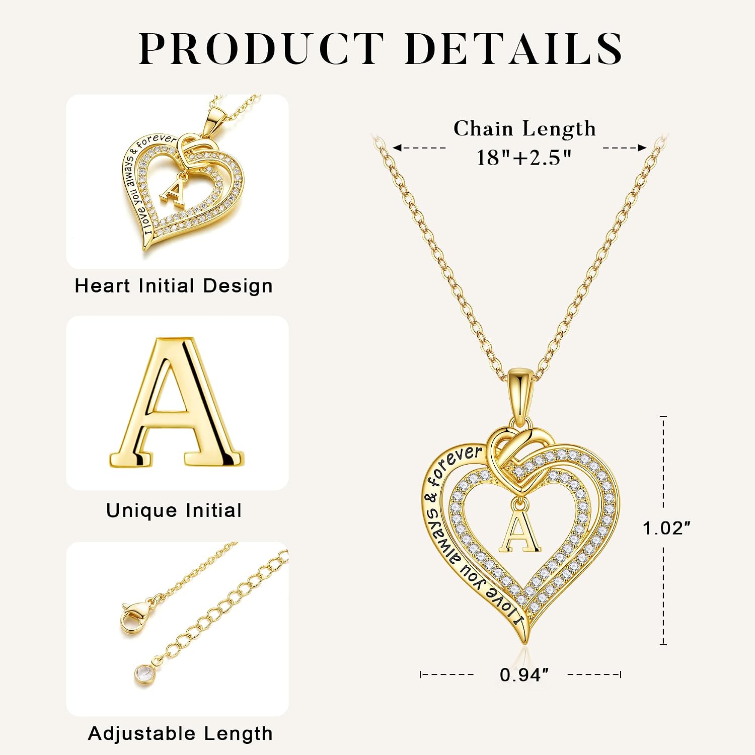 M MOOHAM Women's Heart Necklace with Cubic Zirconia, Gold/Silver Chain with – Bild 5