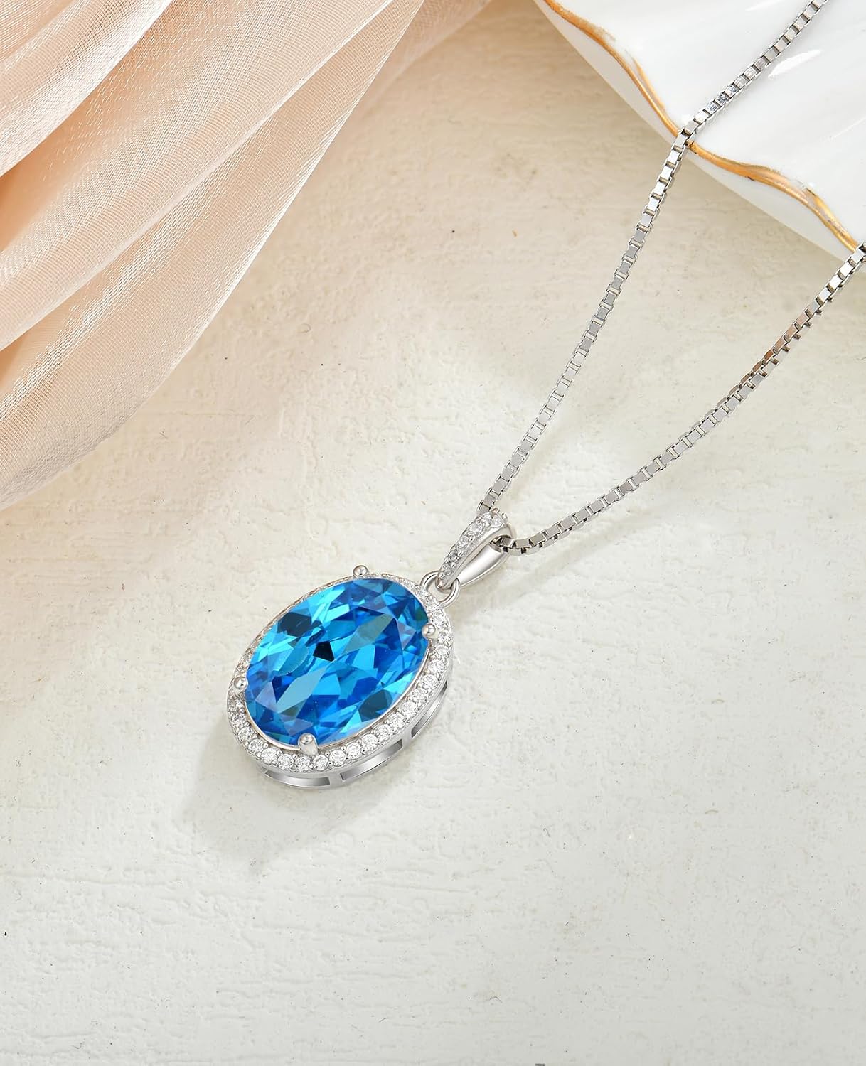 YL Birthstone Necklace 925 Sterling Silver Oval Pendant Chain Birthstone 5A Cubic Zirconia Jewellery Gifts for Women Mum – Bild 3