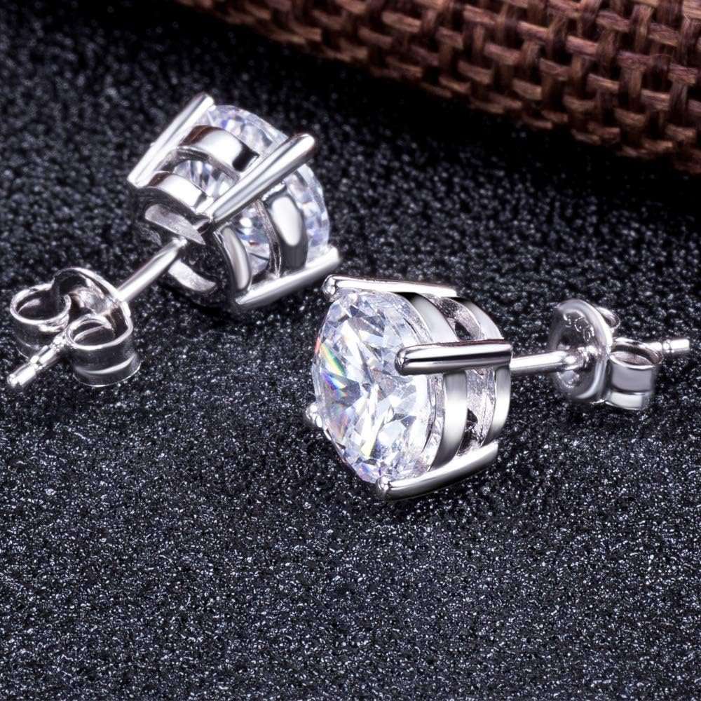 18 Carat White Gold Plated Simulated Diamond, Round Cubic Zirconia Stud Earrings, 925 Sterling Silver, 4 mm, 8 mm, Fine Silver, Black, Gold Jewellery for Men and Women – Bild 2