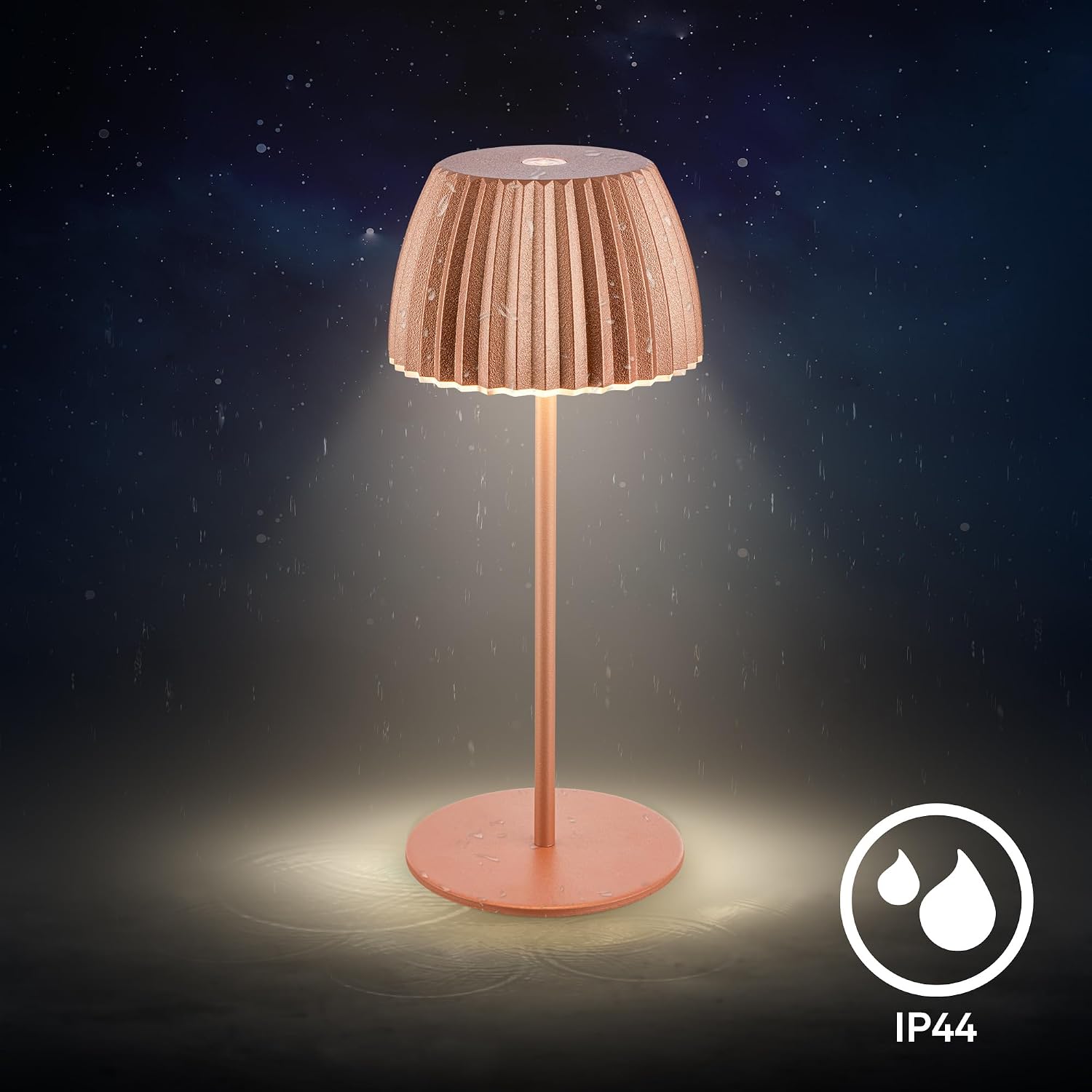 BRILONER Riffle Mini LED Table Lamp, Wireless, IP44, with Light Edge, Touch Dimmer, Replaceable Battery, Bedside Lamp, Battery-Operated, German Design Award Winner 2025, 8.5 x 20 cm, Copper-Coloured – Bild 10