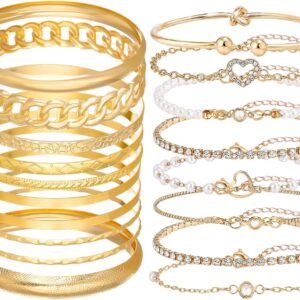 Pack of 18 Golden Bangles, Stackable Cuff Bracelets