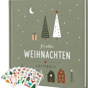 DEWEL Christmas Guest Book with 68 Blank Pages and 8 Sticker Sheets, Hardcover Memory Album for Photos Wishes Recipes Notes, Family Christmas Memory Book Photo Book (Green)