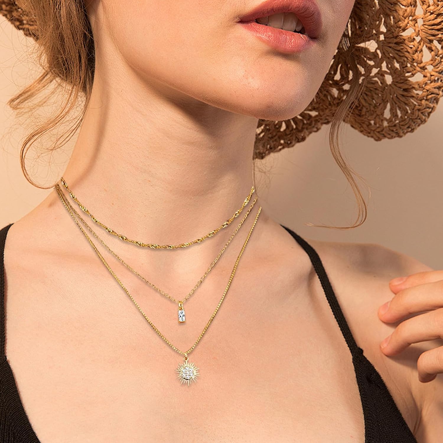 JSTHHTT 3-Pcs Layering Necklace, Gold Chain with Adjustable Round Pendant Chain, Women's Jewellery – Bild 6