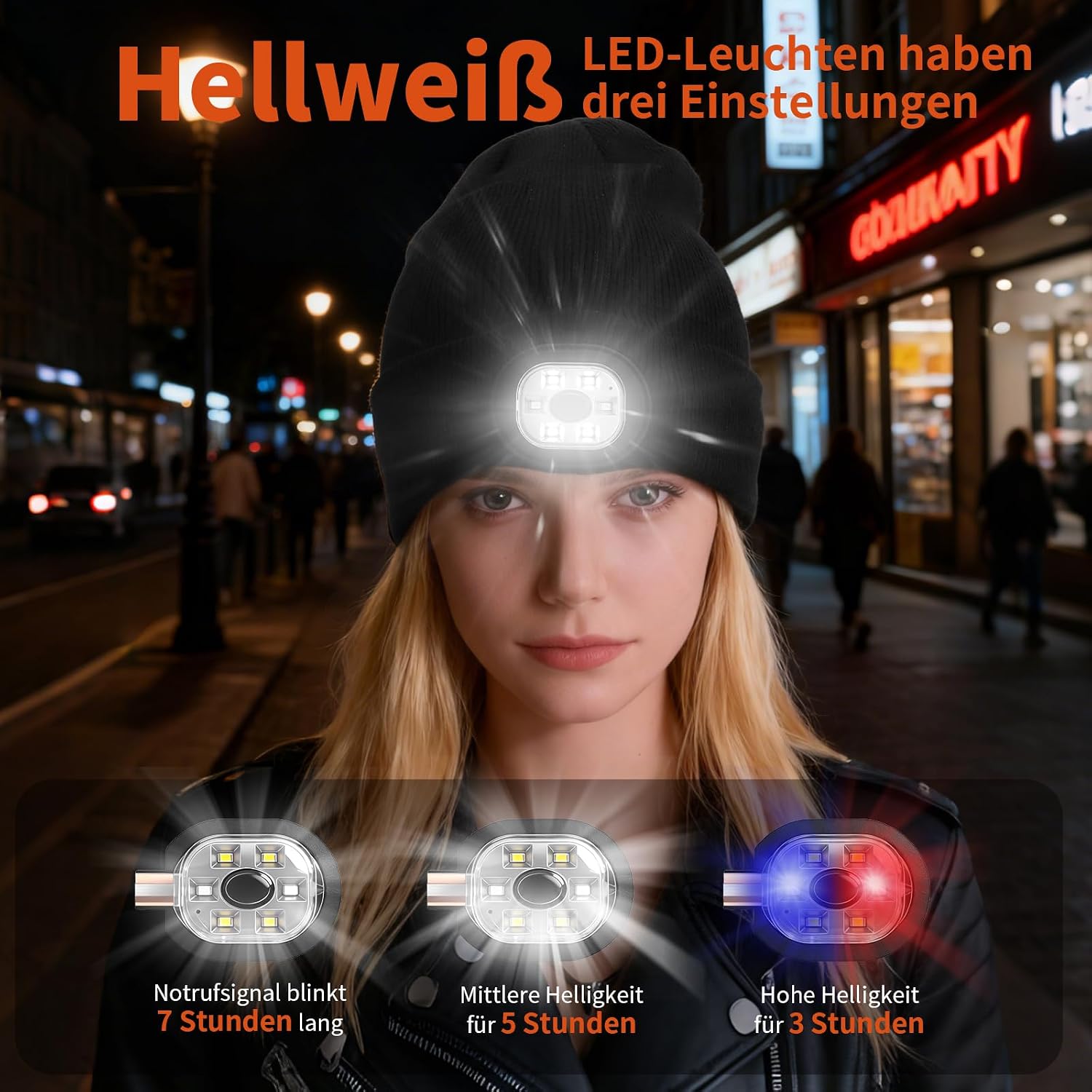 CNMTCCO Hat with Light, LED Beanie with USB Rechargeable LED Lamp, 6 LEDs and 3 Brightness Levels, Warm Winter Hat for Men and Women - Practical Gift – Bild 4