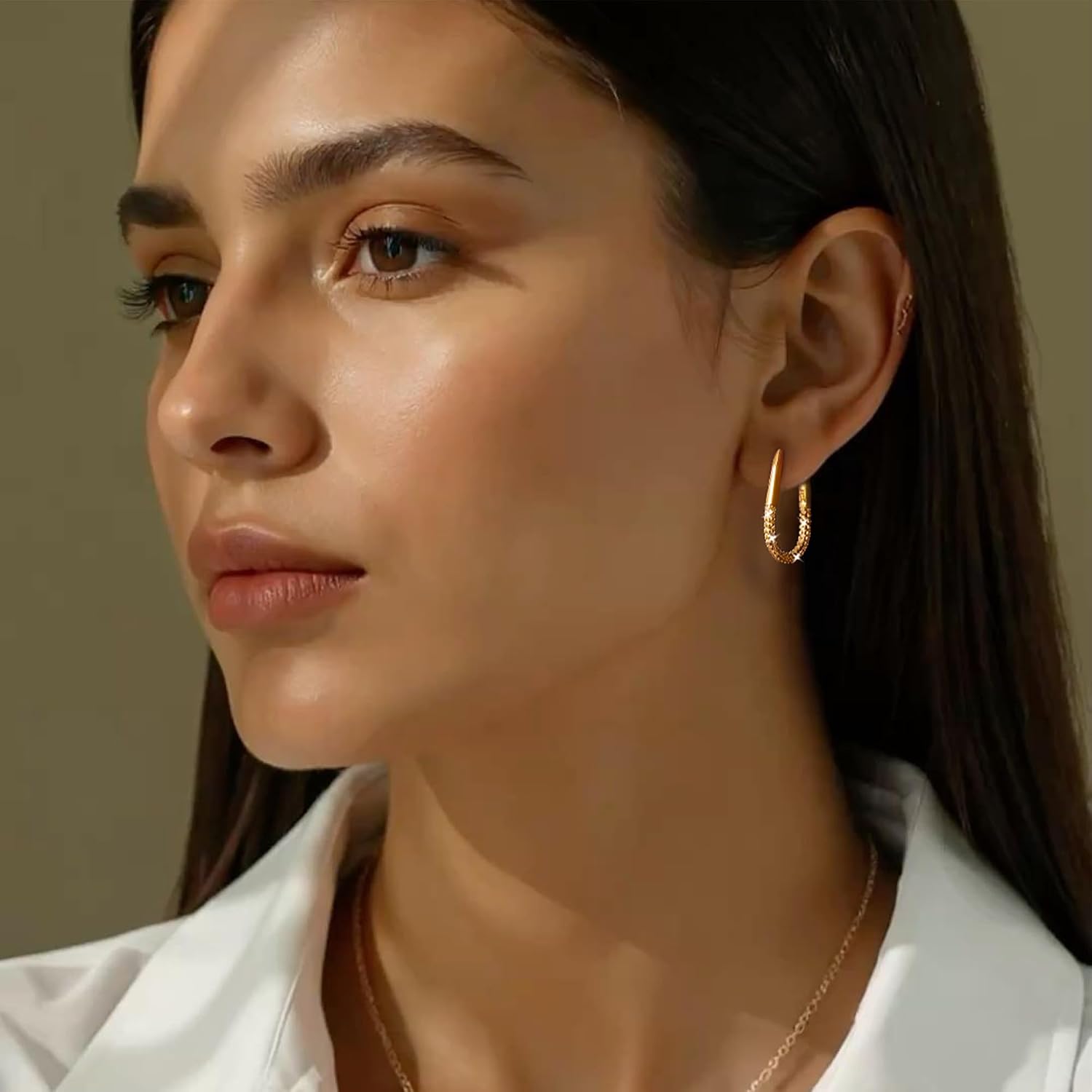 Women's 925 Silver Hoop Earrings, 14K Gold-Plated Earrings, Gold Hoop Earrings, Hypoallergenic Cubic Zirconia Earrings, Jewellery Gifts – Bild 2