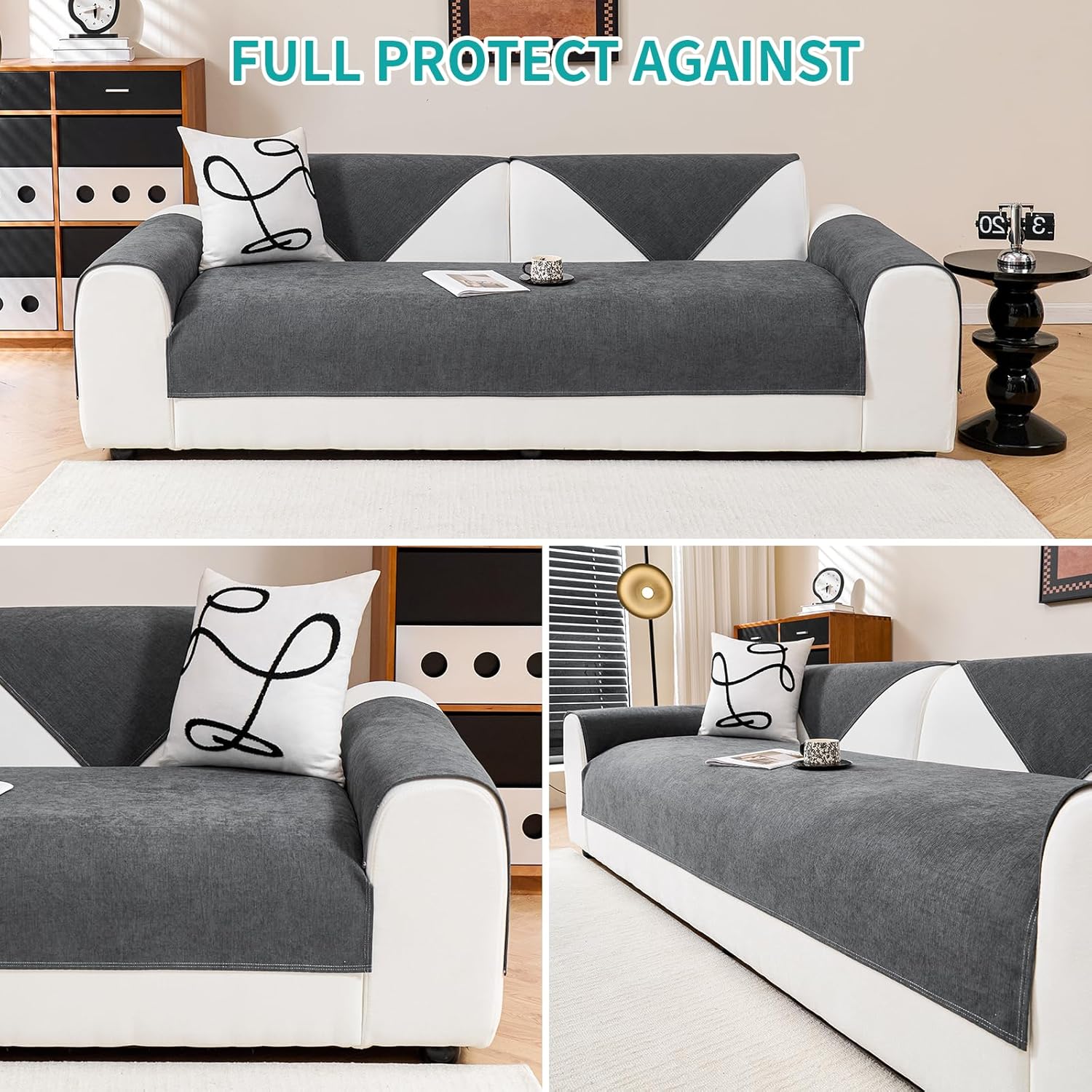 Deep Dream Waterproof Sofa Cover Chenille Sofa Cover, Scratch-Resistant Dog Cat Sofa Protector, Non-Slip Sofa Cover Couch Cover 2 3 4 Seater for U Shape L Shape Sectional Sofa (Dark Grey, 90 x 160 cm) – Bild 5