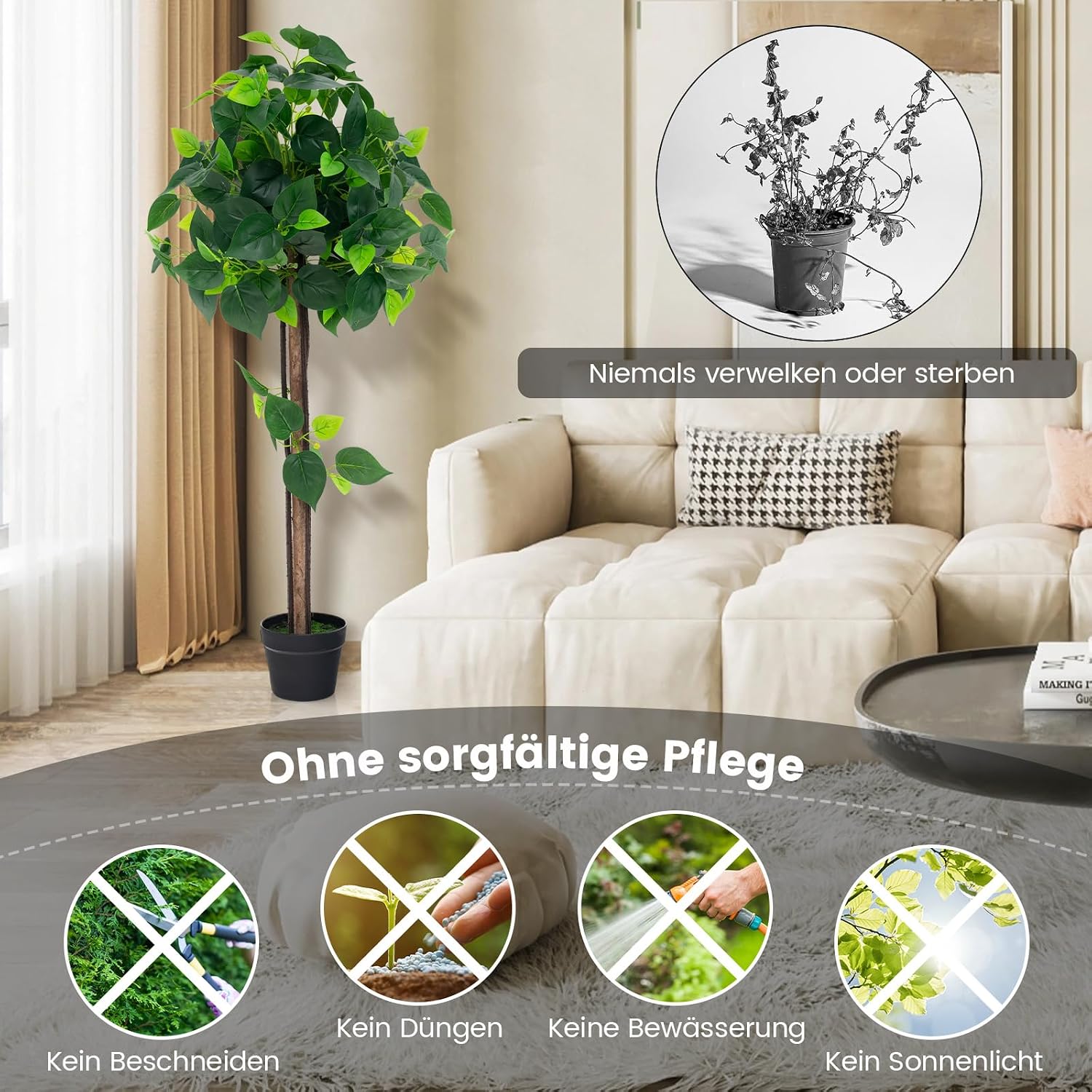 RELAX4LIFE Artificial Plant, Artificial Plant Hydrangea Tree, Green Plant 114 cm, Artificial Tree in Pot, Fake Plant, Plastic Plant, Decorative Plant for Living Room, Bedroom, Office, Housewarming – Bild 7