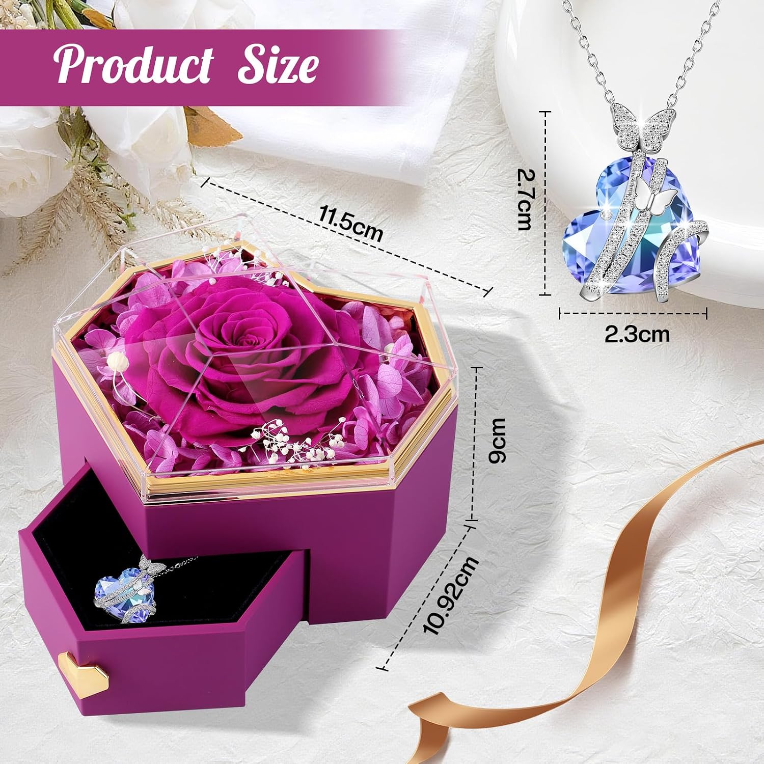 Eternal Rose Gift Box with Chain, Gifts for Women, Birthday Gifts for Grey, Gift Girlfriend, Birthday Gift for Mum, Sister, Girlfriend – Bild 2