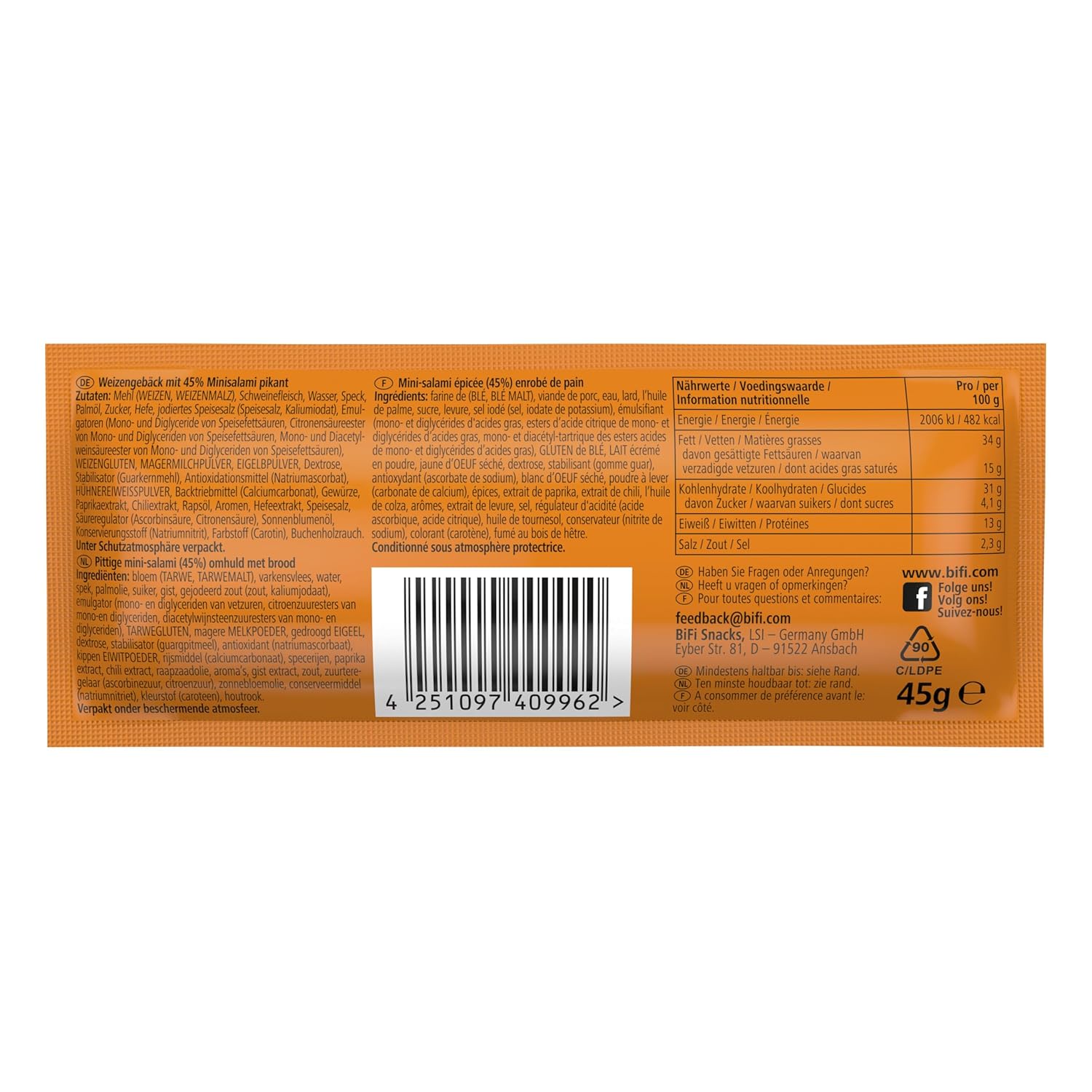BiFi Roll Hot - Savoury Spicy Salami Meat Snack - Snack in Dough Coat - 24 Pack (24 x 50 g) – Bild 5
