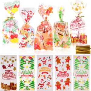 Christmas Cellophane Bags, Pack of 100 Candy Bags, Tear-Resistant Biscuit Bags, Cellophane Bags with Twist, Sturdy Small Plastic Bags for Sweets, Biscuits, Sweets, Halloween Decoration Party