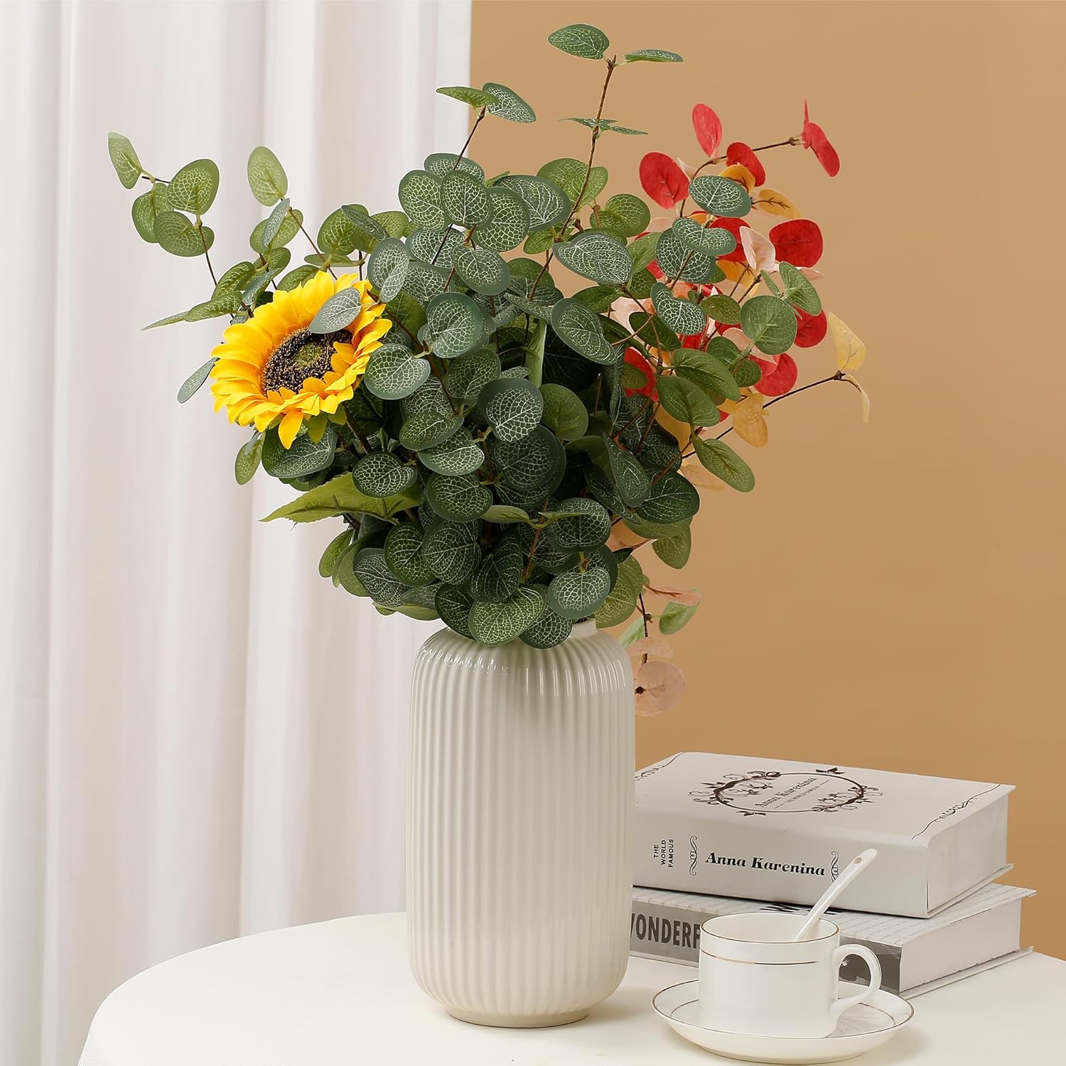 HNVNER 6 Bundles Artificial Eucalyptus Branches and Leaves - Realistic Green Plant for Wedding, Home Party, Decoration, Table Decoration, Flower Arrangement – Bild 5