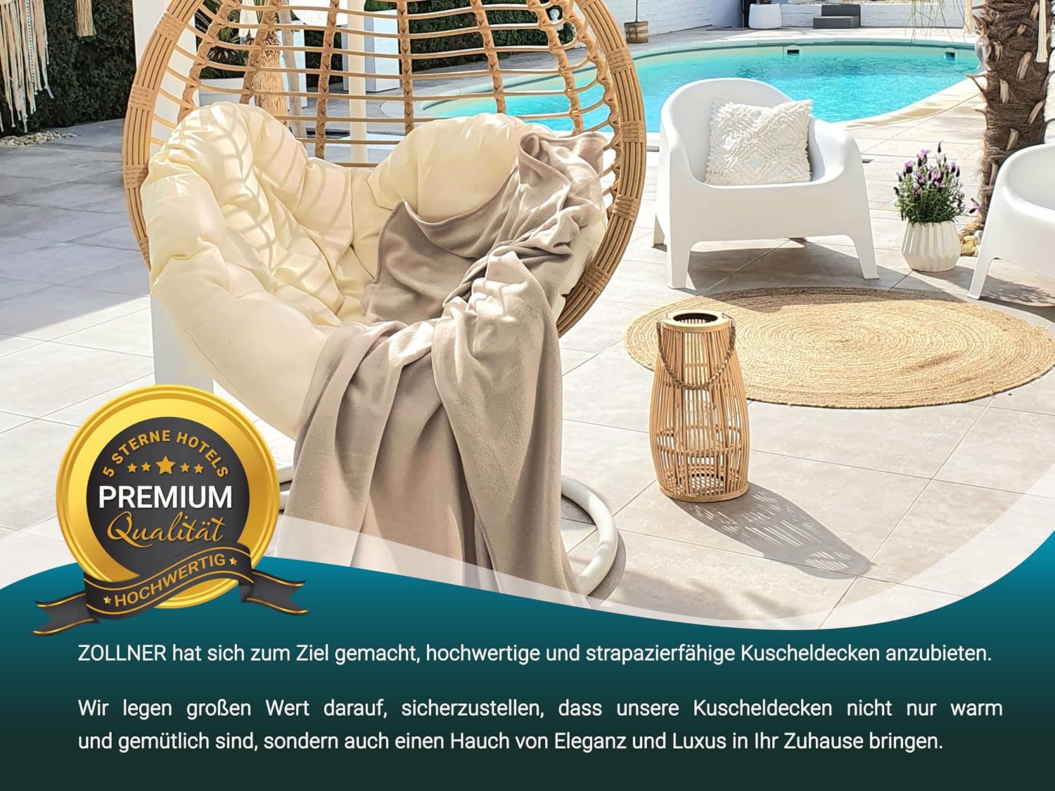 Zollner Cuddly Blanket in 130 x 170 cm - Cuddly and Durable Fleece Blanket - Washable up to 95 °C - High-Quality Edging Band - Anti-Static - Polyester - in Sand - Oeko Tex® Certified – Bild 6