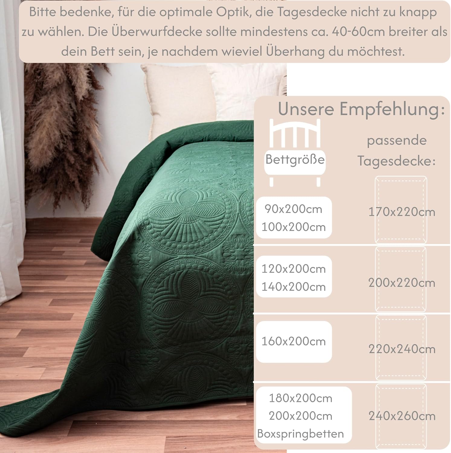 Bedspread 170 x 220 cm Bed Throw Bedspreads - Throw Mandala Sofa Throw Quilt Sofa Blanket Bed Throw Blanket Day Blankets Bed Cover XXL Blanket Quilted (Dark Green) – Bild 2