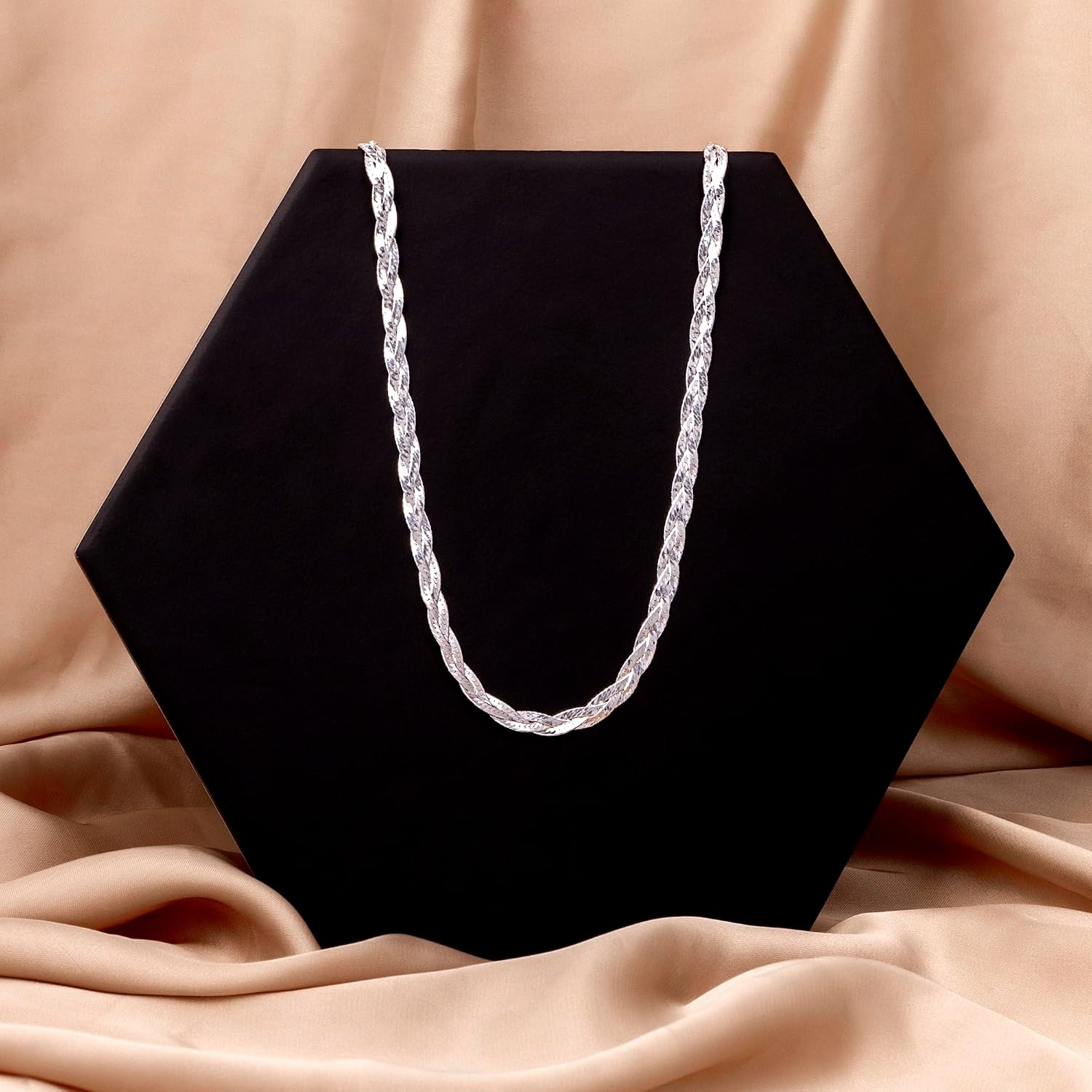 Amberta Ladies 925 Sterling Silver Chain Necklace 5mm Herringbone Design Length 45cm – Bild 3