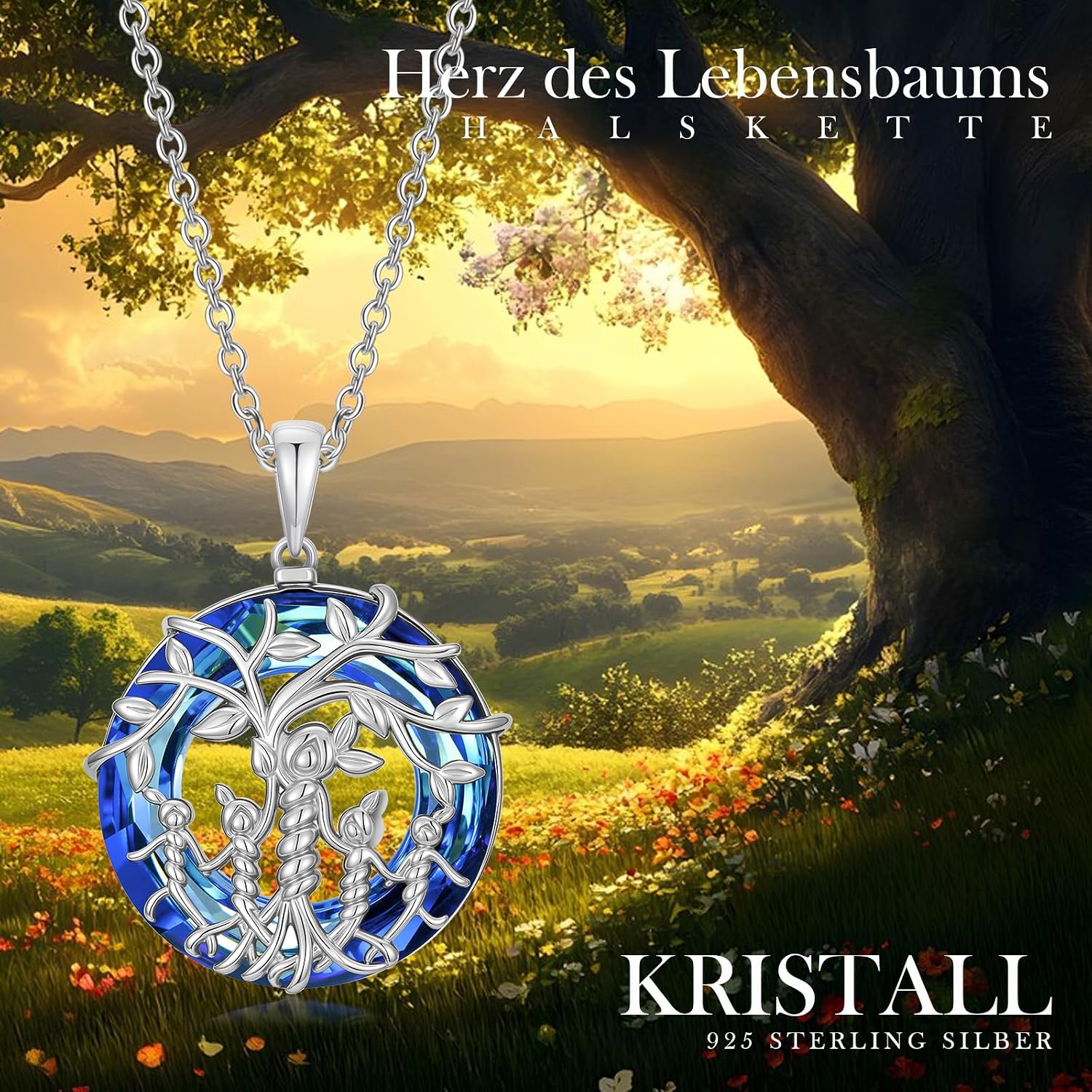 Women's Tree of Life Necklace 925 Sterling Silver Mother Children Daughter Son Tree of Life Family Heart Pendant Jewellery Gifts for Mum Girls – Bild 6