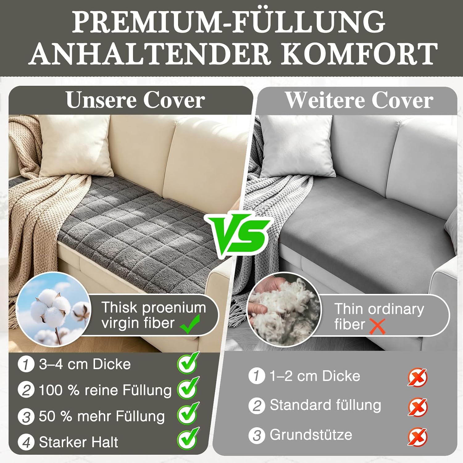 Thick Soft Sofa Cover Washable, Non-Slip Furniture Protector for 2 3 4 Seater Versatile Sofa Blanket for Dogs Cats Children, Universal Sofa Throw for Living Room, Grey 70 x 150 cm, 1 Piece – Bild 6