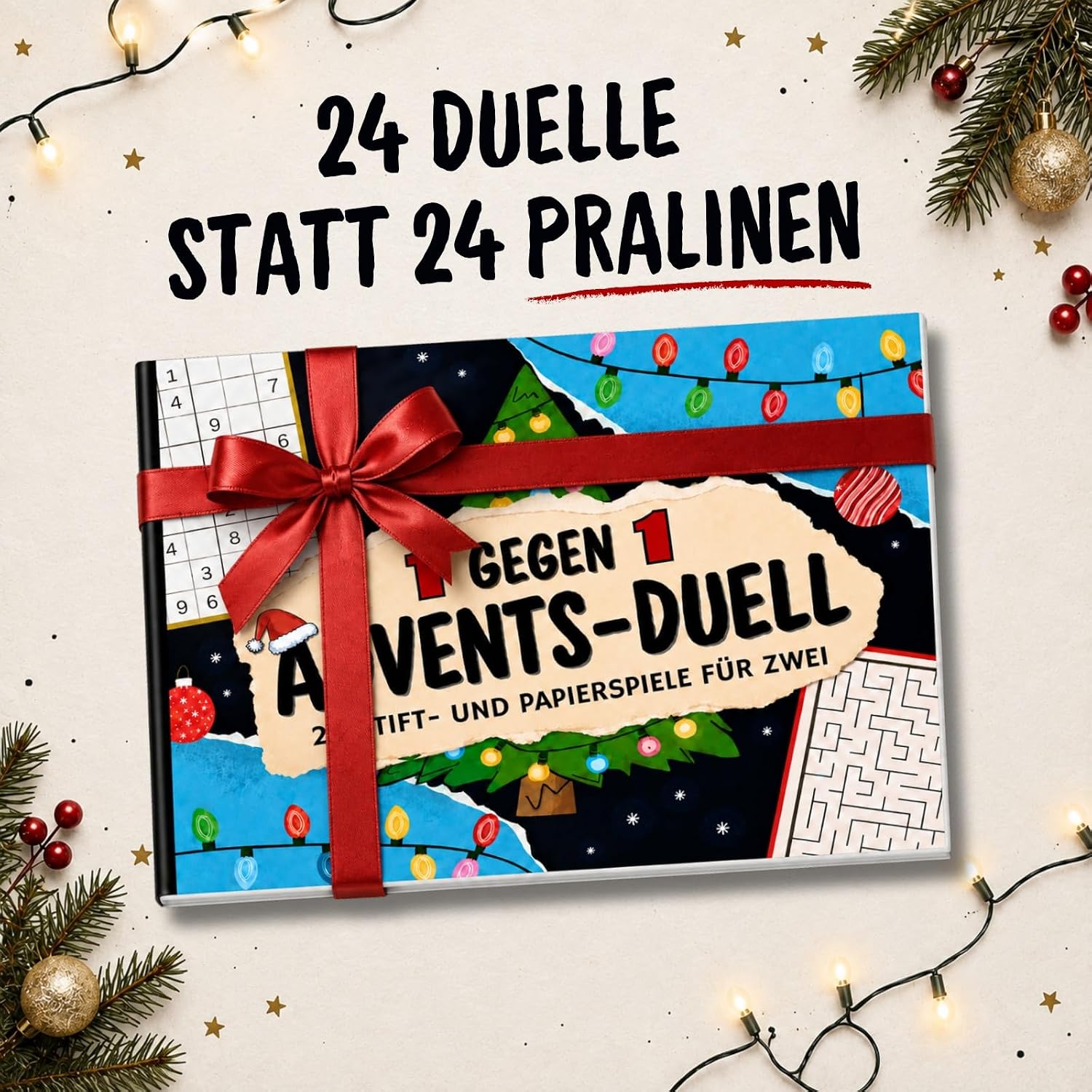 1 gegen 1 Advents-Duell: 24 Stift & Papier Spiele für Zwei | Mitmach Adventskalender mit 24 lustigen Minispielen für 2 Personen, Perfekt zum Verschenken für Geschwister, Paare oder Eltern – Bild 5