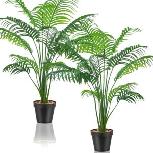 Pack of 2 Artificial Plants, Large, Artificial Palm Plant, Fake Plant, Artificial Plants Like Real, Plastic Plant, Artificial Plant for Office, Home, Indoor and Outdoor Decoration (Small Palm Tree)