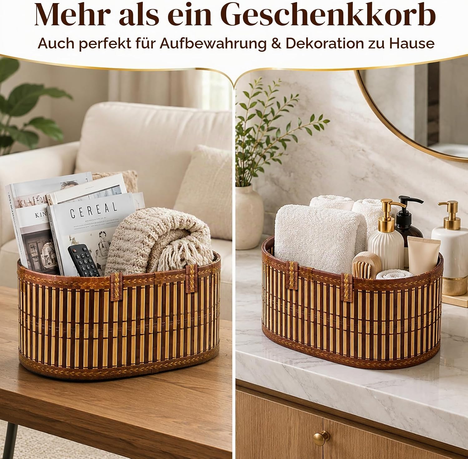 Myfivo Set of 2 Bamboo Gift Baskets Empty with Bow, Filling Material Gift – Bild 6
