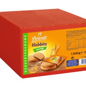 Brandt Hobbits Kernig - Pack of 2 - Catering Box with 60 Packs - Fibre-Rich Whole Grain Biscuit with Oatmeal (60 x 22.8 g)