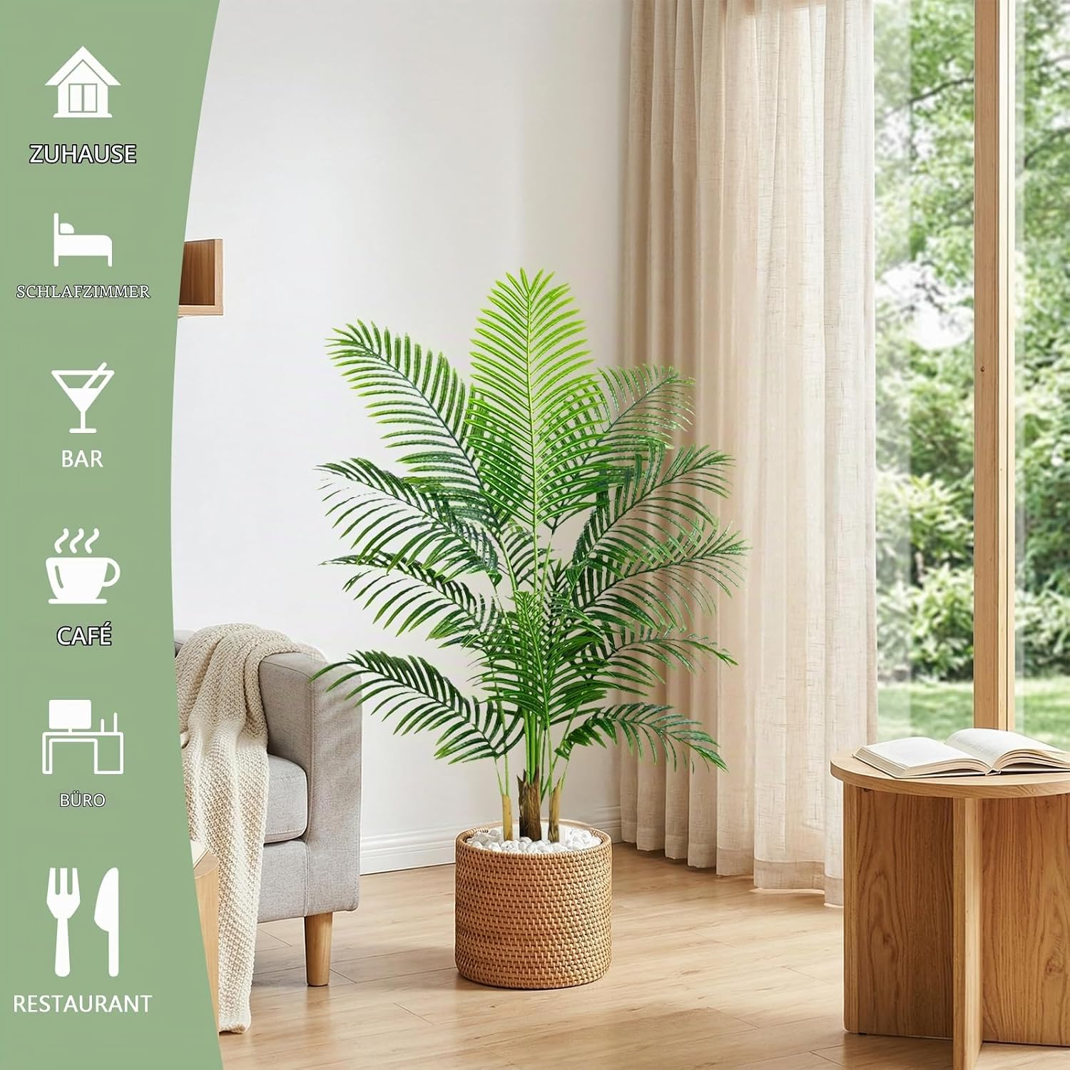Artificial Plants 120 cm Artificial Palm Tree Large in Black Pot – Bild 8