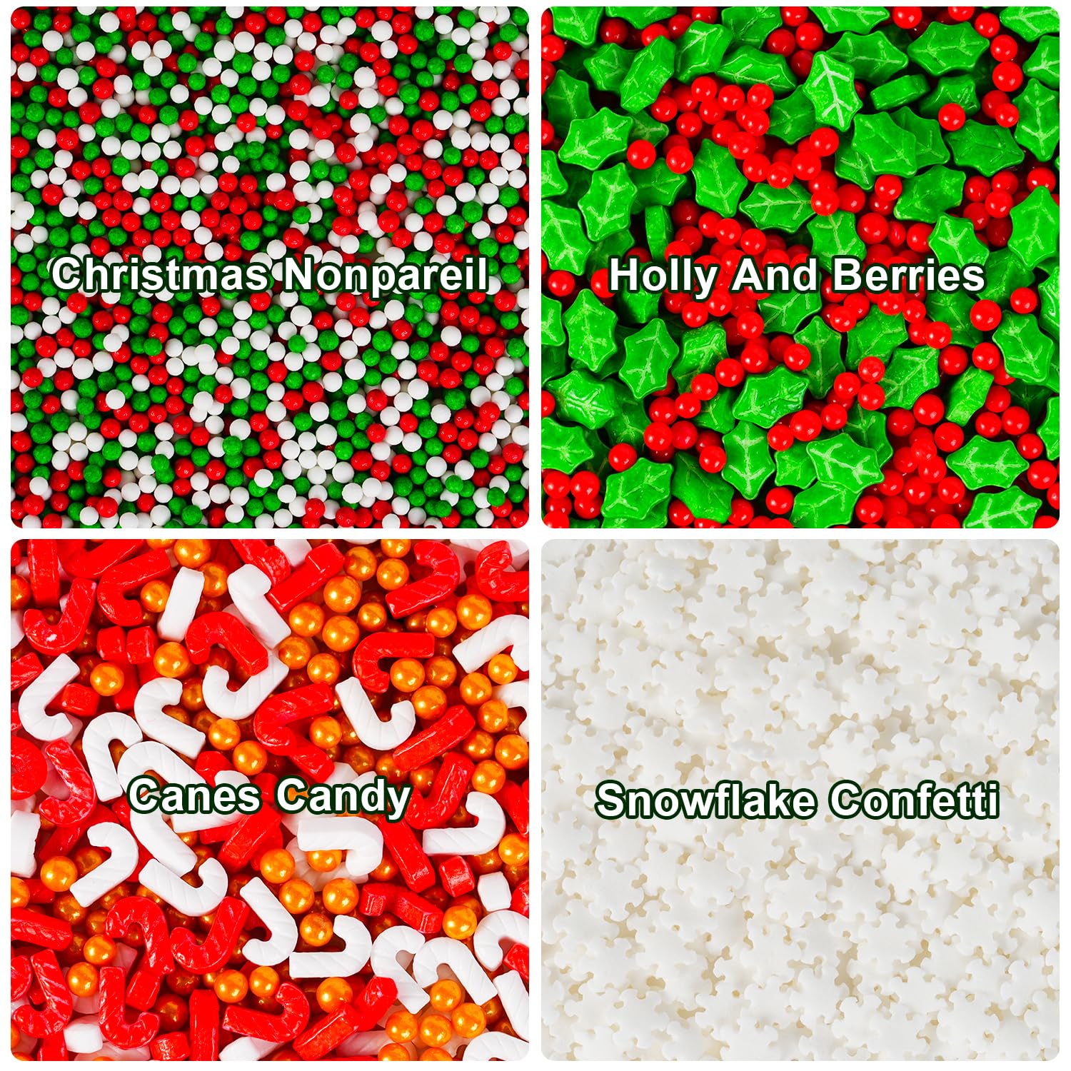 Christmas Cake Sprinkles 185 g - Edible Decoration Sweets with Holly Berries, Candy Canes & Snowflakes for Cookies, Cupcakes and Pastries - Red/White/Green Sugar – Bild 4