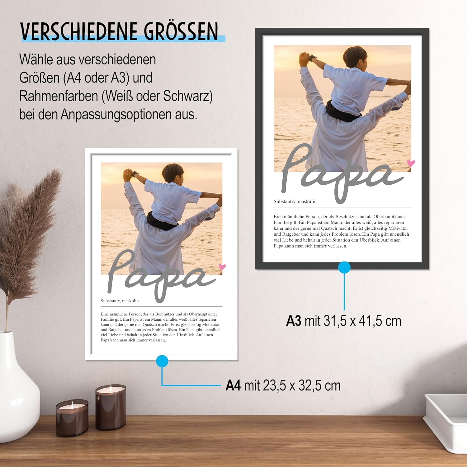 OWLBOOK Personalised Photo Gifts for Dad with Own Photo - Poster Definition Dad - Gift as Birthday Gift Father's Day Gifts | Picture A4/A3 Optional with Frame – Bild 4