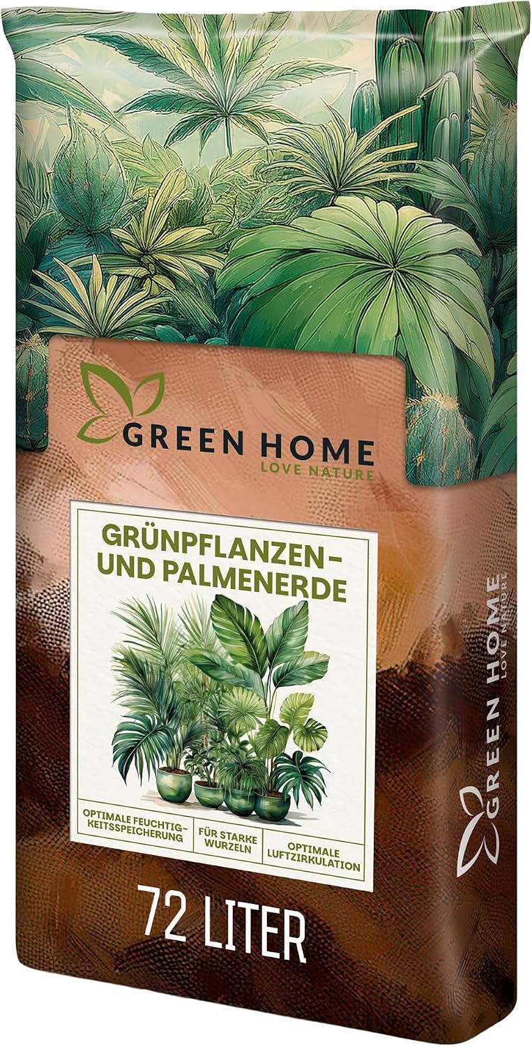 Green Home Green Plant & Palm Soil 72L - Potting Soil for Palm Trees, Green Plants & Indoor Plants - With Peat & Wood Fibres - Raised Bed Soil & Vegetable Soil for Healthy Growth