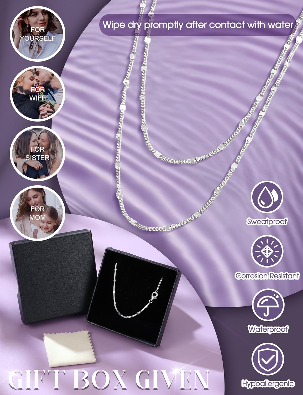 CASSIECA Women's 925 Silver Chain Without Pendant Sterling Silver 18K Gold Necklace Chain Choker Plate Thin Robust Waterproof Women's Jewellery 41-61 cm – Bild 7