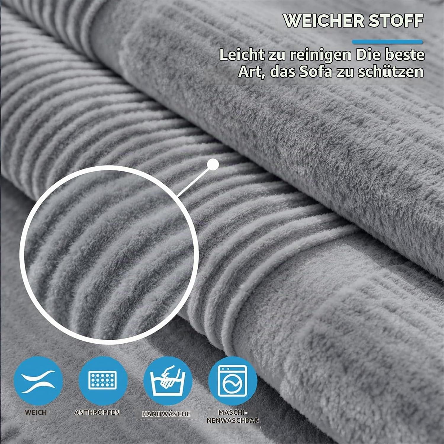 LINGKY Couch Cover, Sofa Cover, 1-/2-/3-/4-Seater, L-Shaped, Corner Sofa Cover, Sofa Covers for Seats, Non-Slip Sofa Protector, Universal Sofa Throw (Grey, 90 x 160 cm, Rectangular) – Bild 6