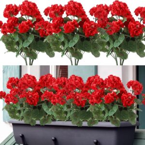 Weldomcor 3 Bundles Artificial Geranium Artificial Flowers Like Real Red