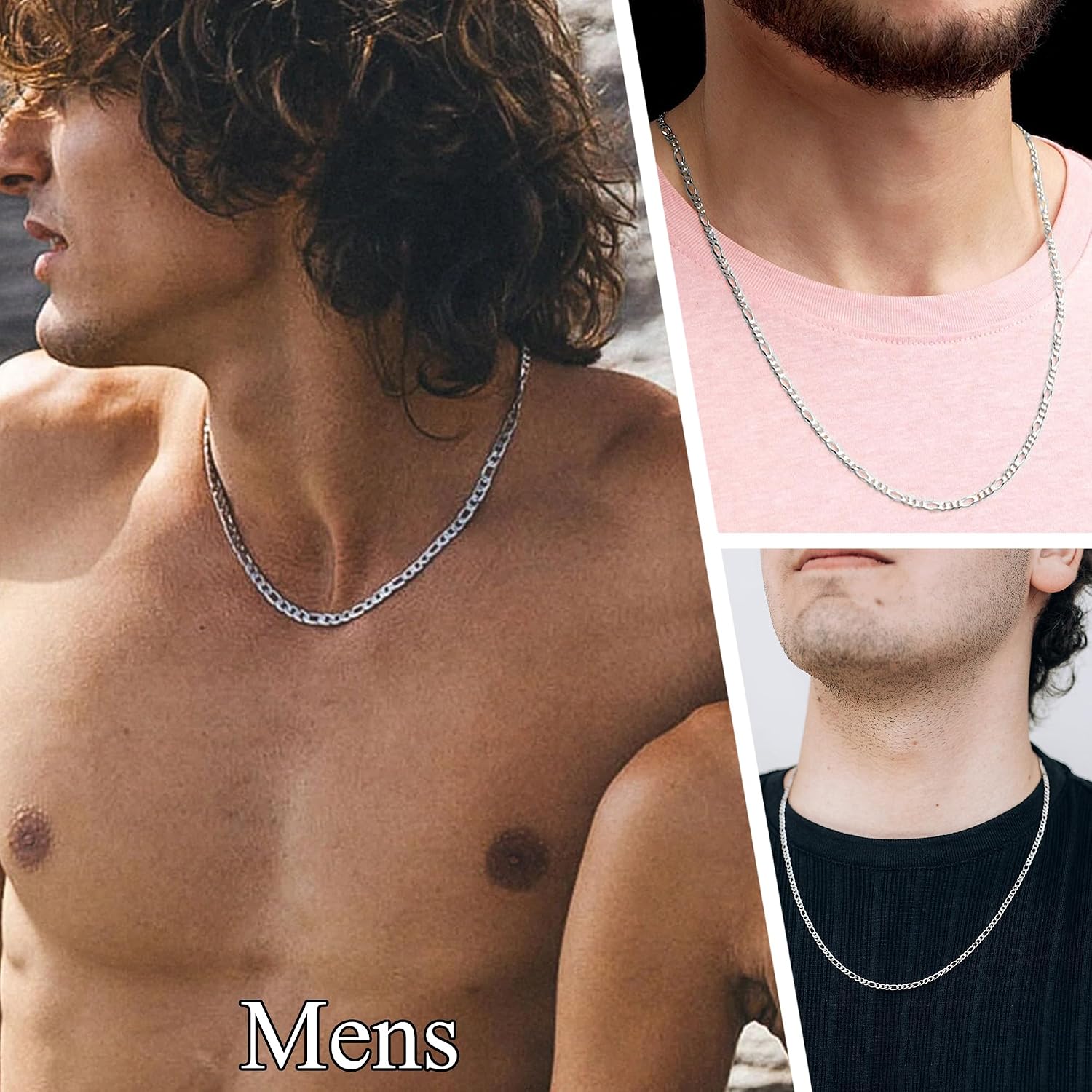 MOROTOLE Sterling Silver Figaro Chain Necklaces for Men Width 5 mm Diamond Cut Figaro Link Chain 18/20/22 Inches – Bild 4