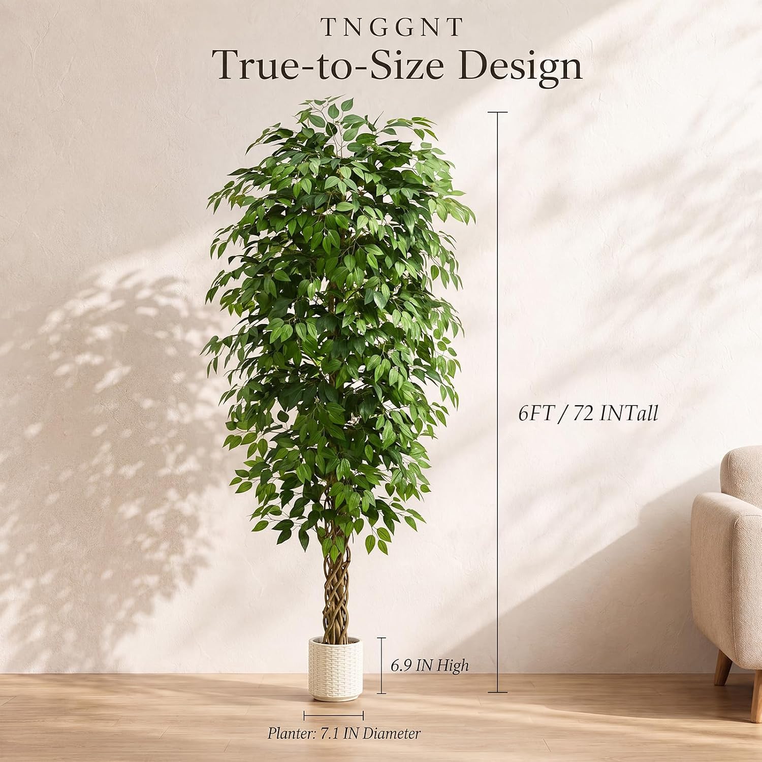 Artificial Plant Ficus Benjamini 6 ft, Artificial Plants Large with – Bild 3