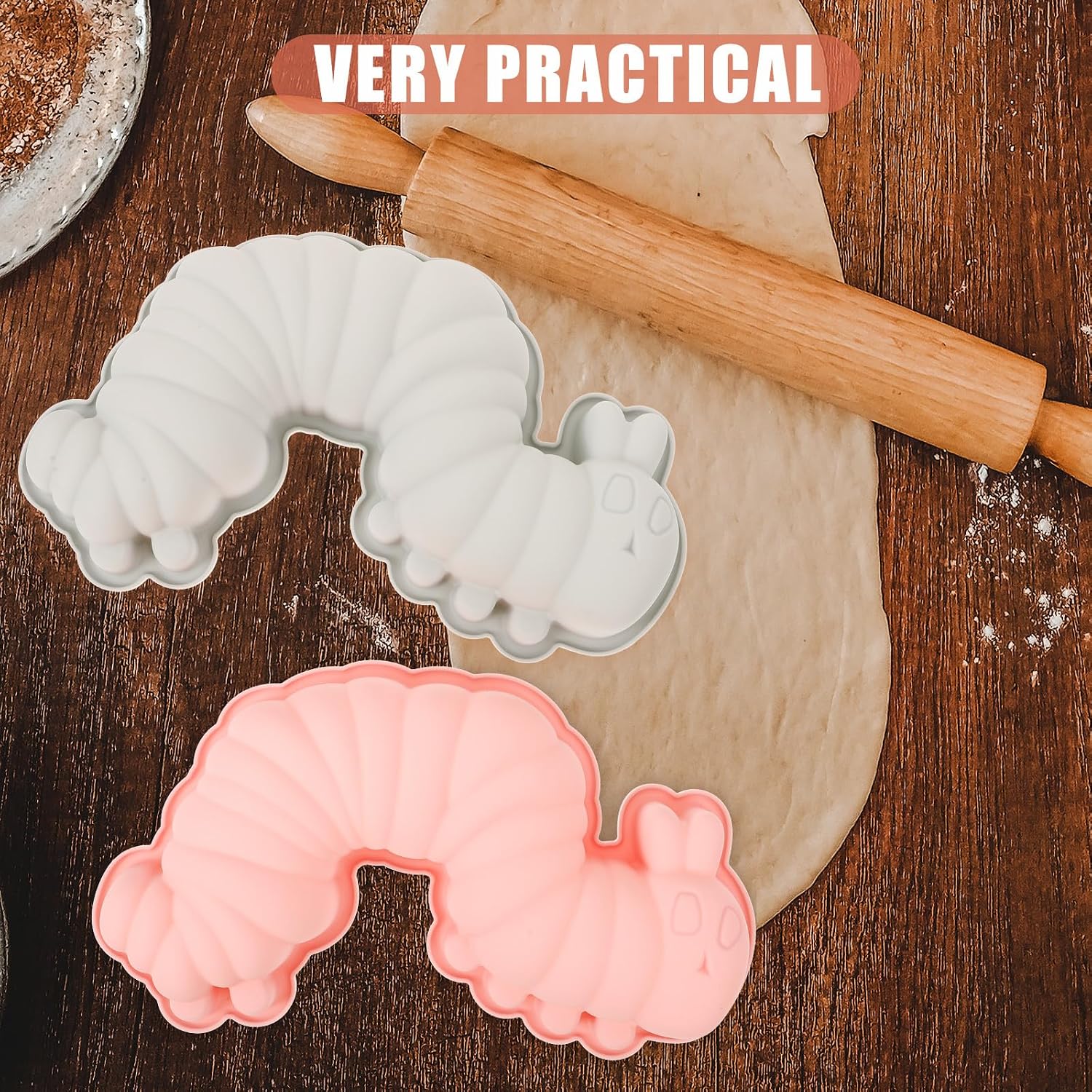 Set of 2 Silicone Caterpillar Baking Moulds for Jelly and Pastries – Bild 3