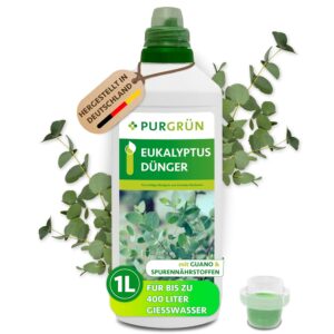 Eucalyptus Fertiliser 1 Litre – Extra Nitrogen for Fast Growth – Trace Nutrients for Intensive Leaf Colouring – With Guano – For up to 400 Litres of Watering Water