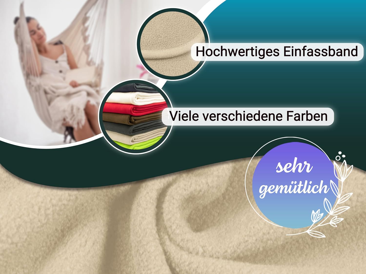 Zollner Cuddly Blanket in 130 x 170 cm - Cuddly and Durable Fleece Blanket - Washable up to 95 °C - High-Quality Edging Band - Anti-Static - Polyester - in Sand - Oeko Tex® Certified – Bild 3