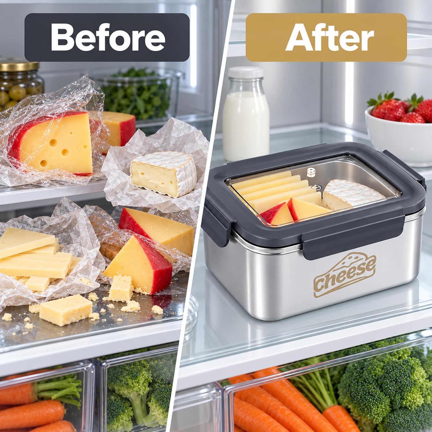 Cheese Box Fridge Stainless Steel with Lid and Viewing Window for Cheese – Bild 4