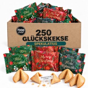 Food crew 250 x lucky cookies speculatius bulk pack – Christmas lucky biscuits with real speculoos spice – for catering, office & celebrations, individually wrapped, vegan