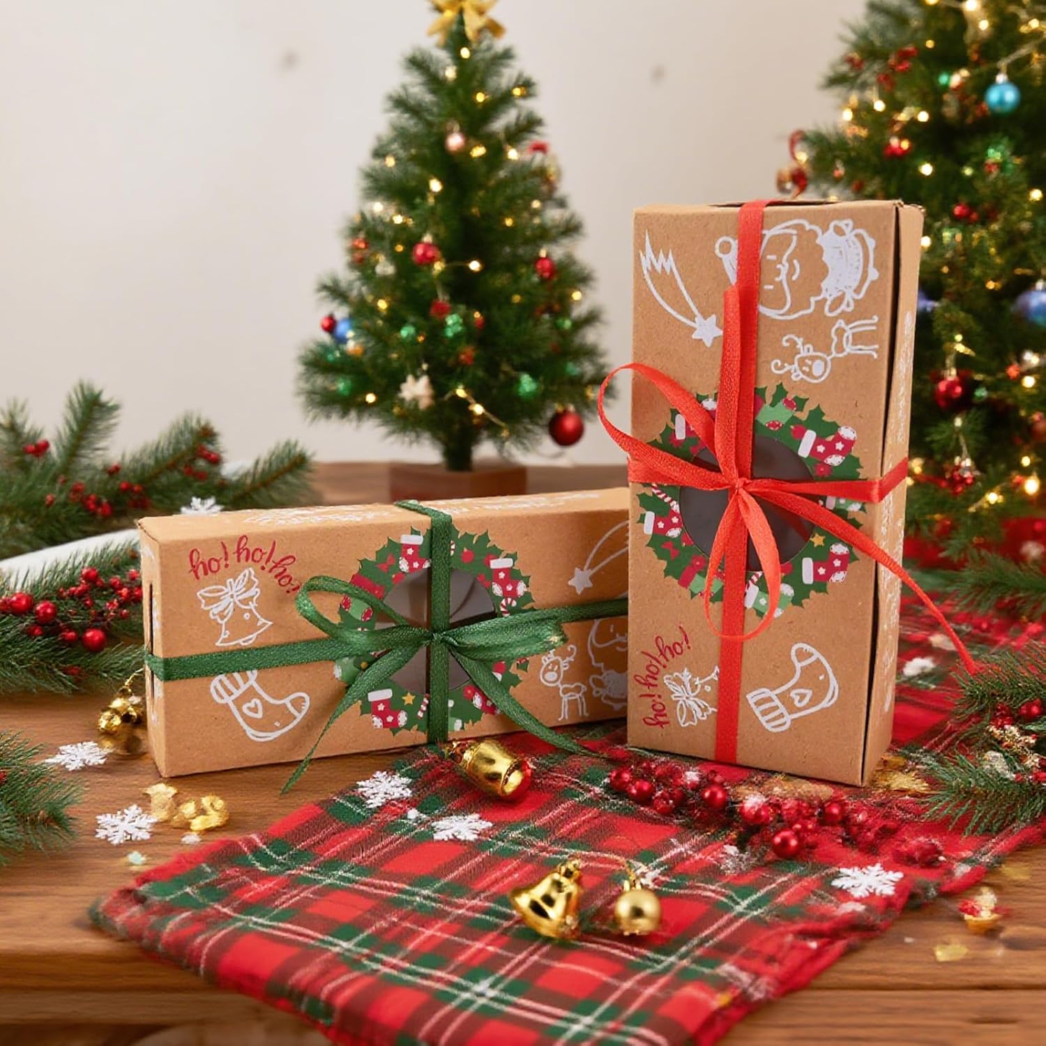 12 Christmas Biscuit Boxes with Window and Ribbon, Christmas Treat Boxes, Gift Box, Bakery Boxes, Biscuits, Packaging for Pastries, Cupcakes, Brownies, Gifts, Doughnut and Cookie – Bild 7
