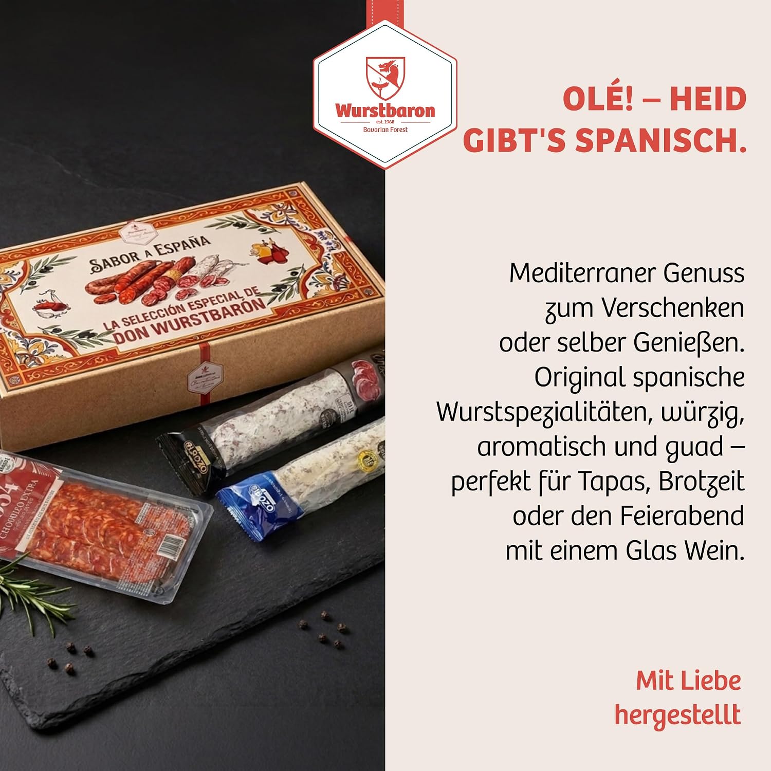 Wurstbaron Spanish Sausage Gift Set La Bodega | Fuet Original + Fuet Truffle + Chorizo | Gourmet Delicatessen from Spain | Gift Box for Meat Lovers – Bild 3
