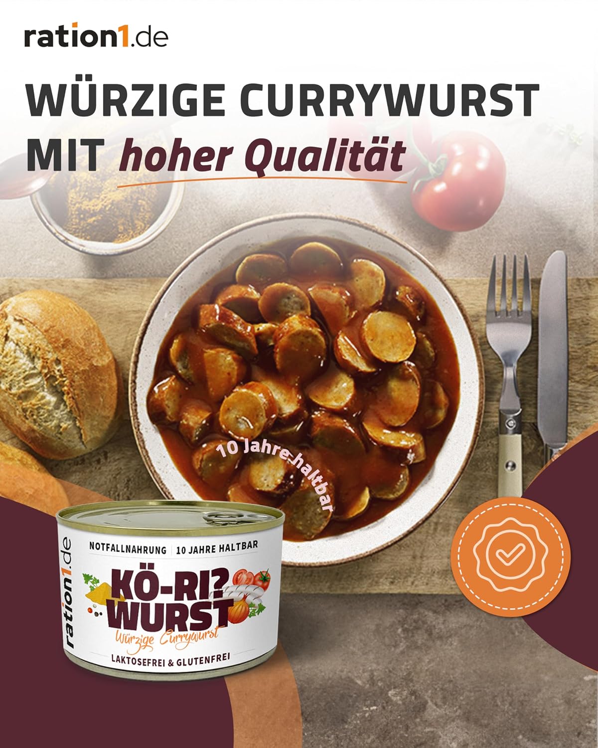 ration1 Spicy Curry Sausage, 4 x 400 g, Ready Meals, Shelf Life of 10 Years – Bild 6