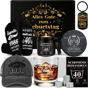 40th Birthday for Men, Vintage 1986 Birthday Gifts Men, 40th Birthday Gift Box with Whisky Stones, Cup, Socks, Keyring, Candle & Card, Gift for Husband, Dad, Boyfriend