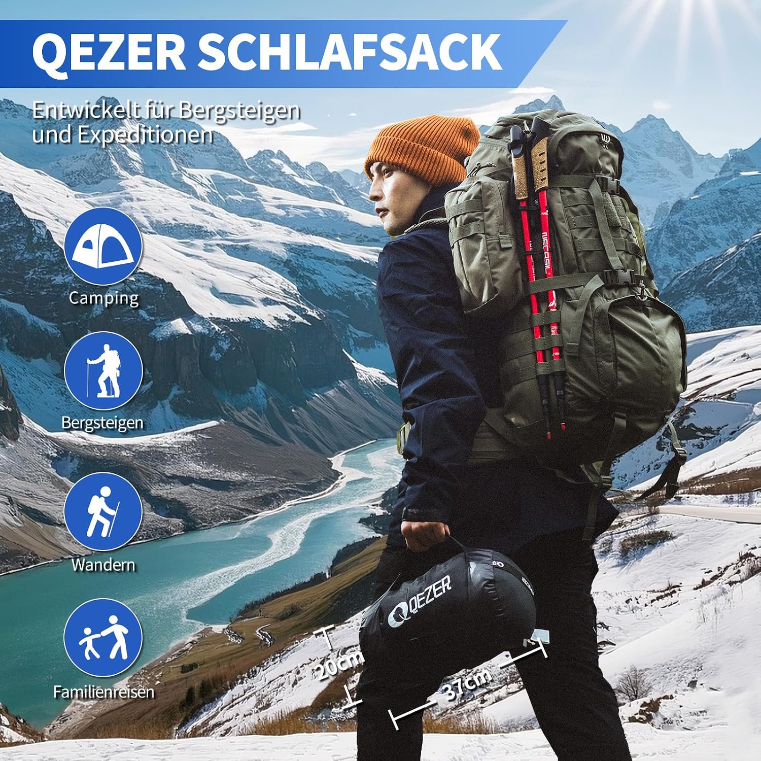 Down Sleeping Bag, Warm Lightweight Winter Sleeping Bag 0 °C to -23 °C for Adults and Children, 4 Seasons, Camping, Outdoor and Indoor – Bild 7
