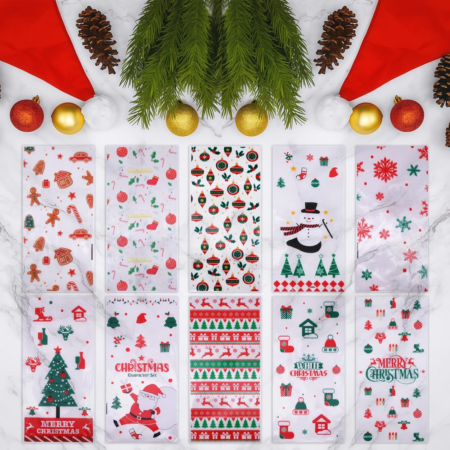 Pack of 120 Cellophane Bags, Christmas Candy Bags, Biscuits, Goody Bags with 120 Twist Ties, Bags for Filling, Cellophane Bags Small for Cookies, Biscuits, Chocolates (White) – Bild 8