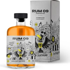 BVB Rum 09 The Original with High-Quality Gift Packaging 500 ml Single Bottle 40% Vol Rum Art Edition Gift Idea for Real Borussia Dortmund Fans