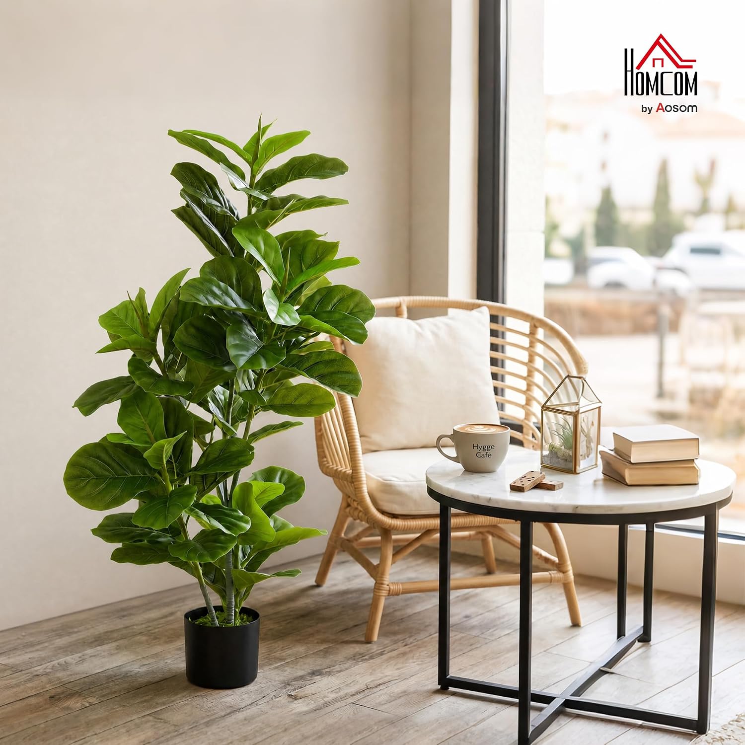 HOMCOM Artificial Ficus Plant 110cm Tall 90 Leaves with Pot Green – Bild 2
