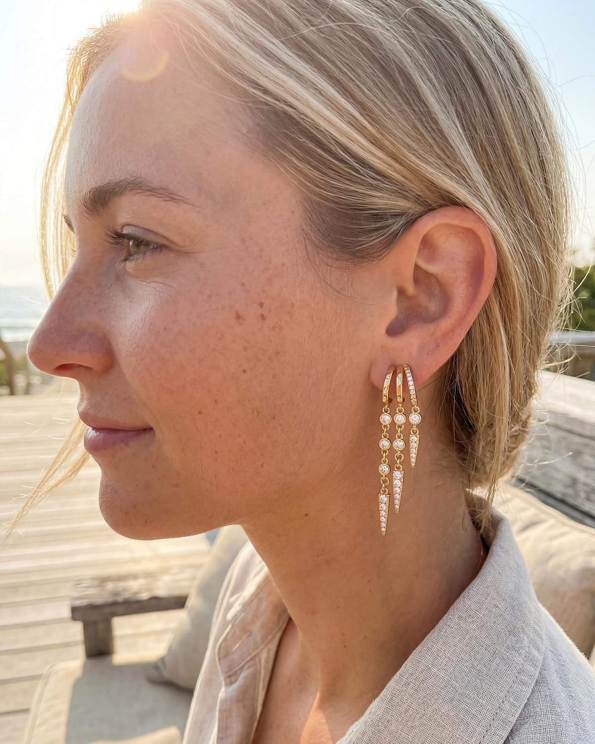 MUMREUES Ohrringe Gold Hängend 14 Karat Vergoldet Ohrringe Creolen Damen Stecker Hypoallergen Wasserfest Minimalistische Minimalist Elegant Quasten Ketten Schmuck Geschenke – Bild 7